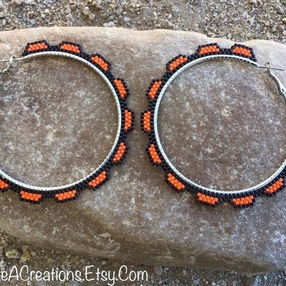 Orange Beaded Hoops, New, Handmade by Me - Picture 6 of 9